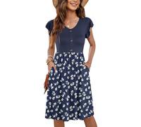 MOLERANI Robes d'été pour Femmes Robes décontractées à col en V Robes de Plage à Manches Floral Navy XL