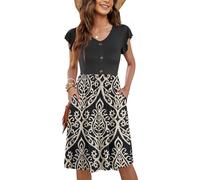 MOLERANI Robes d'été pour Femmes Robes décontractées à col en V Robes de Plage à Manches Kaki L