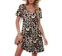 MOLERANI Robes pour femmes UK - Robe d'été décontractée à manches courtes et col en V avec poches, tailles S à 2XL, léopard, XXL