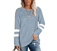 MOLERANI Sweatshirts pour Femmes Solides Tunique Casual Pulls Col Rond Chemises Bleu Clair 2XL