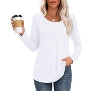 MOLERANI t Shirt Femme décontractés T-Shirt Col Rond Chemise à Manches Longues plissé T-Shirt Confort Amples Top Blanc 2XL