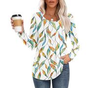 MOLERANI t Shirt Femme décontractés T-Shirt Col Rond Chemise à Manches Longues plissé T-Shirt Confort Amples Top Feuille Jaune Baues L