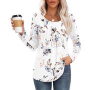 MOLERANI t Shirt Femme décontractés T-Shirt Col Rond Chemise à Manches Longues plissé T-Shirt Confort Amples Top Blanc Floral XL