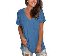 MOLERANI T-Shirts décontractés Bleu M V-neck Loose Fit Short-sleeve Uni Femmes Adulte Été Coupe lâche Col V Manche courte T-shirt