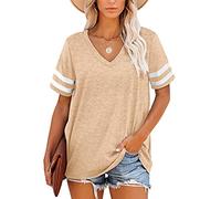 MOLERANI T-Shirts d'été pour Femmes à Manches rayées et col en V（Abricot，L）