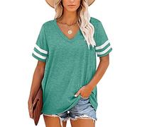MOLERANI T-Shirts d'été pour Femmes à Manches rayées et col en V（Vert Herbe，M）