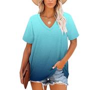 MOLERANI t-Shirts pour Femmes à Manches Courtes col en V Hauts d'été Garniture rayée t-Shirt décontracté en Vrac Bleu dégradé2 L