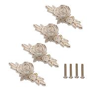 MOLERRI 4Piece Flower Drawer Pull Handles Rose Button With Plate For Dresser Vanity Nightstand Placard