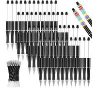 MOLERRI 50 PièCes en Plastique Perles Stylo en Vrac Perle Stylo à Bille Tige Encre Noire Stylos PerléS avec 50 Recharges pour Bricolage Faisant des Cadeaux Noir