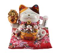 MOLERRI 7 Pouces en CéRamique Faisant Signe de Chat Maneki Ornement Feng Shui DéCoration BalançOire Chanceux Chat, A