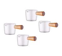 MOLERRI Crémier en Verre Transparent 4 Pièces Séries avec Poignée en Bois, Mini Pichet de Crémier Au Lait de Café. 50 ML