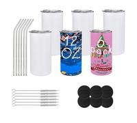 MOLERRI Paquet de 6 Gobelets Sublimés de 12 Oz, Bouteilles D'Eau Isolées en Acier Inoxydable avec Couvercles et Pailles pour le Bricolage, Installation Facile et