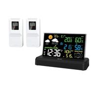 MOLERRI Station Météorologique Intérieure et Extérieure 1-2 à Écran Couleur Haute Définition avec Horloge Météorologique Prévisionnelle et Prise EU