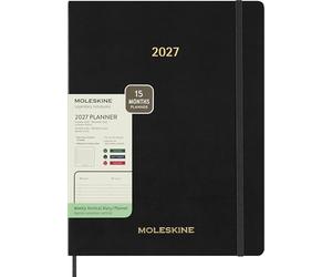 Moleskine 15 Monate Essential Wochenkalender 2026/2027, 1 Wo = 2 Seiten, vertikal, XXL, weicher Einband, Schwarz