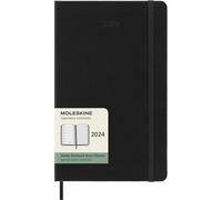 Moleskine Agenda hebdomadaire 12 mois 2024 – Espace notes – Grand format 13x21 – Couverture dure Noir
