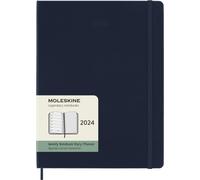 Moleskine Agenda Hebdomadaire avec Espace pour des Notes 12 Mois 2024, Agenda 2024, Format XL 19x25, Couverture Rigide et Fermeture Elastique, Couleur Bleu Saphir