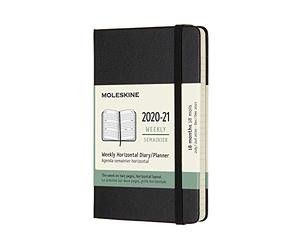 Moleskine Agenda Horizontal Hebdomadaire 2020/2021, Agenda de Poche Semainier 18 Mois, Couverture Rigide et Fermeture Elastique, Format de Poche 9 x 14 cm, Couleur Noir, 208 Pages