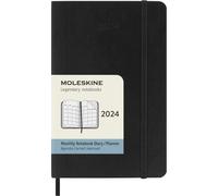 Moleskine Agenda Mensuel 12 Mois 2024, Agenda 2024, Format Pocket 9x14, Couverture Souple et Fermeture Elastique, Couleur Noir