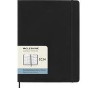 Moleskine Agenda Mensuel 12 Mois 2024, Agenda 2024, Format XL 19x25, Couverture Souple et Fermeture Elastique, Couleur Noir