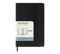 Moleskine Agenda mensuel 2026 – 12 mois – Couverture souple, fermeture élastique – Pocket 9x14 Noir