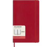 Moleskine Agenda Quotidien 12 Mois 2024, Agenda 2024, Format Large 13x21, Couverture Souple et Fermeture Elastique, Couleur Rouge Écarlate