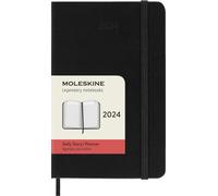 Moleskine Agenda Quotidien 12 Mois 2024, Agenda 2024, Format Pocket 9x14, Couverture Rigide et Fermeture Elastique, Couleur Noir