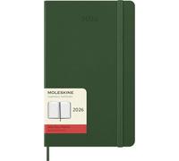 Moleskine Agenda Quotidien 2026 - Couverture rigide, fermeture élastique - Format Large 13x21 Vert