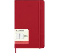 Moleskine Agenda quotidien 2026 – Journalier 12 mois, couverture rigide, élastique 13x21 Rouge