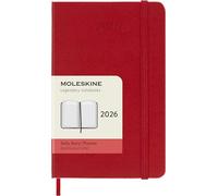Moleskine Agenda quotidien 2026 – 12 mois, rigide, fermeture élastique, pocket 9x14, rouge