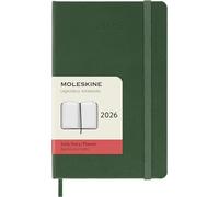 Moleskine Agenda quotidien 2026, 12 mois, couverture rigide, fermeture élastique, pocket 9x14, vert