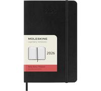 Moleskine Agenda Quotidien, Agenda Journalier 2026 12 Mois, Avec Couverture Souple et Fermeture Élastique, Format Pocket 9x14, Couleur Noire