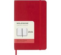 Moleskine Agenda Quotidien, Agenda Journalier 2026 12 Mois, Avec Couverture Souple et Fermeture Élastique, Format Pocket 9x14, Couleur Rouge