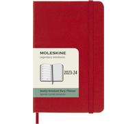 Moleskine Agenda semainier 18 mois 2023/2024, P/A6, 1 sem. = 1 page, ligné à droite, couverture rigide, rouge écarlate