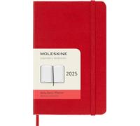 Agenda journalier Moleskine Classic 12 mois 2025, couverture rigide, format poche (8,9 x 14 cm), rouge carlate, 400 pages