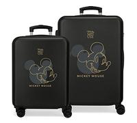 Moleskine Disney Mickey Outline Ensemble de Valises Noir 55/65 cm Rigide ABS Fermeture à Combinaison Latérale 91L 6 kgs 4 Roues Doubles, Noir, Jeu de valises