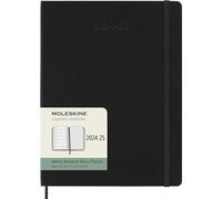 Moleskine Weekly Planner 2024-2025, Agenda Hebdomadaire 18 Mois 2025 avec Espace Pour Notes, avec Couverture Rigide et Fermeture Élastique, Format Extra Large 19 x 25 cm, Couleur Noir