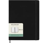 Moleskine Agenda hebdomadaire 2025–2026, 18 mois, espace notes, couverture rigide, XL, noir
