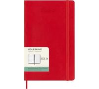 Moleskine Agenda hebdomadaire 2025-2026 18 mois, grand 13×21 cm, souple, élastique, rouge écarlate