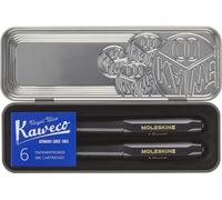 Moleskine x Kaweco Stylo Plume en Plastique ABS avec Plume Taille M Plaquée Or et Stylo à Bille Rechargeable pour Écrivains, Recharge 1,0 mm avec 6 Cartouches d'Encre Bleue Incluses, Couleur Noir