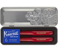 Coffret boîte métallique Moleskine Kaweco Stylo plume et Stylo bille avec cartouches d’encre Rouge Rouge G