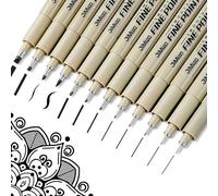MOLHEM Lot de 12 stylos à dessin micro-pointe noirs, imperméables et noirs pour peinture, illustration, dessin, manga, contour, fournitures artistiques