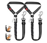 MOLHEM Lot de 2 ceintures de sécurité pour chien - Harnais de sécurité élastique réglable pour voiture - Laisse rembourrée élastique anti-chocs (noir)