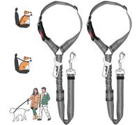 MOLHEM Lot de 2 ceintures de sécurité pour chien pour voiture, harnais de sécurité élastique réglable pour voiture, laisse rembourrée élastique anti-choc (gris)