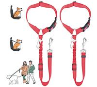 MOLHEM Lot de 2 ceintures de sécurité pour chien pour voiture, harnais de sécurité élastique réglable pour voiture, laisse rembourrée élastique anti-choc (rouge)