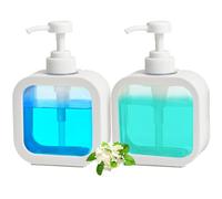 MOLHEM Lot de 2 distributeurs de savon rechargeables, flacon transparent amovible pour un remplissage facile, pompe pour shampooing, après-shampooing, savon pour les mains, salle de bain, cuisine