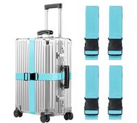 MOLHEM Lot de 4 sangles de valise, sangles de bagage épaisses, renforcées, robustes, réglables, bleu