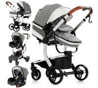 MoLi 3 en 1 Poussette Combinée Poussette Citadine Landau Poussette Canne Poussette Système de Voyage pour Bébé Poussette Paysage Haute pour Bébé Inclinable Pliable Poussette Standard (518 Grey)