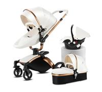 MoLi Cuir PU Poussette 3 en 1, Poussette Bebe avec Siège Convertible à 360°, Pousette 3 en 1 avec Nacelle Grande Confortable, Poussette Trio Cadre en Alliage d'aluminium Haut Paysage (906 White)