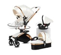 MoLi Cuir PU Poussette 3 en 1, Poussette Bebe avec Siège Convertible à 360°, Pousette 3 in 1 avec Nacelle Grande Confortable, Pousette Trio Cadre en Alliage d'aluminium Haut Paysage (906 White)