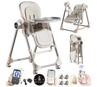 MoLi Électrique Bluetooth Intelligent Cuir PU Chaise Haute, Chaises Hautes avec Fonction de Balancelle, Chaise Haute Bébé Plateau Double Couche (E8121 White)